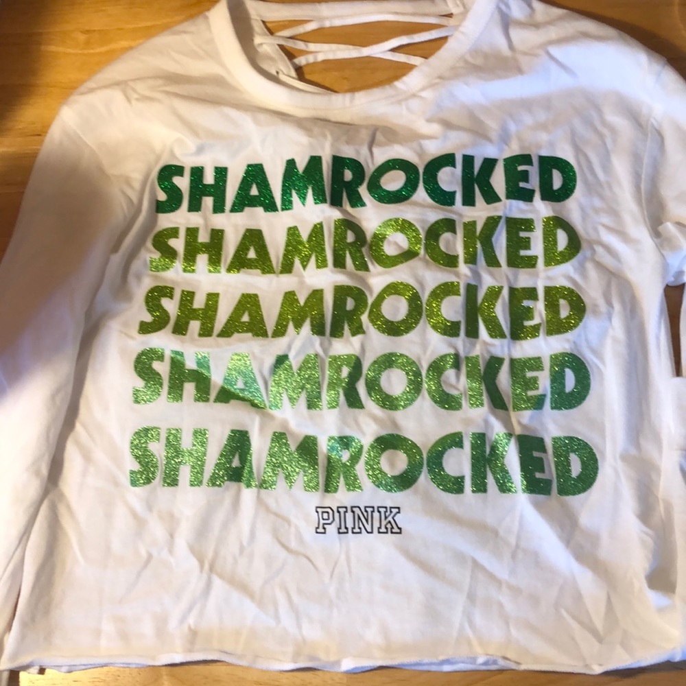 NWT Pink VS Sz XS White Long-Sleeved Crop Top